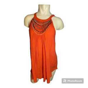 Women’s IZ Byer Orange Halter Top w/ Embellished Collar Size Large